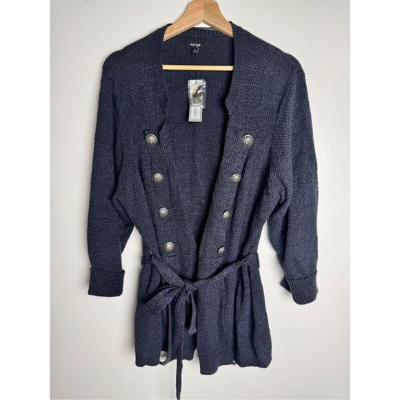 NWT APT.9 women’s cotton sweater cardigan with belt large metal buttons size XL - Picture 1 of 16